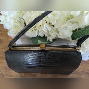 Bellstone Kelly Bag Black Crocodile-Embossed Handbag